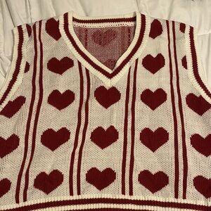 SHEIN Red and White Knit Sweater Vest